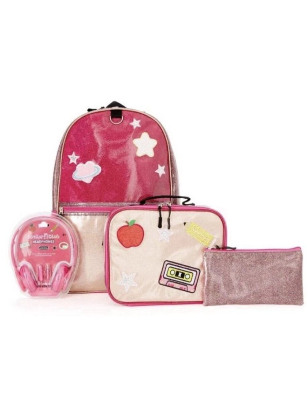 Kids 17" Nylon Backpack set Headphones Pencil Pouch lunch box
